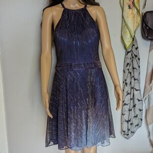 BHLDN metallic blue high neck dress